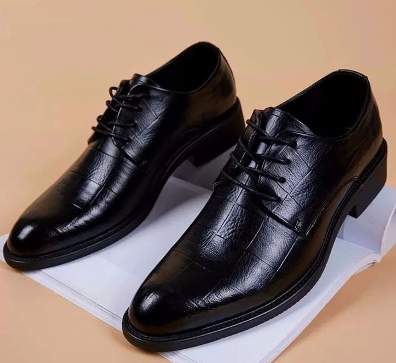Men’s Genuine Leather Black Dress Shoes – Italian-Inspired Formal Office & Party Lace-Up Shoes