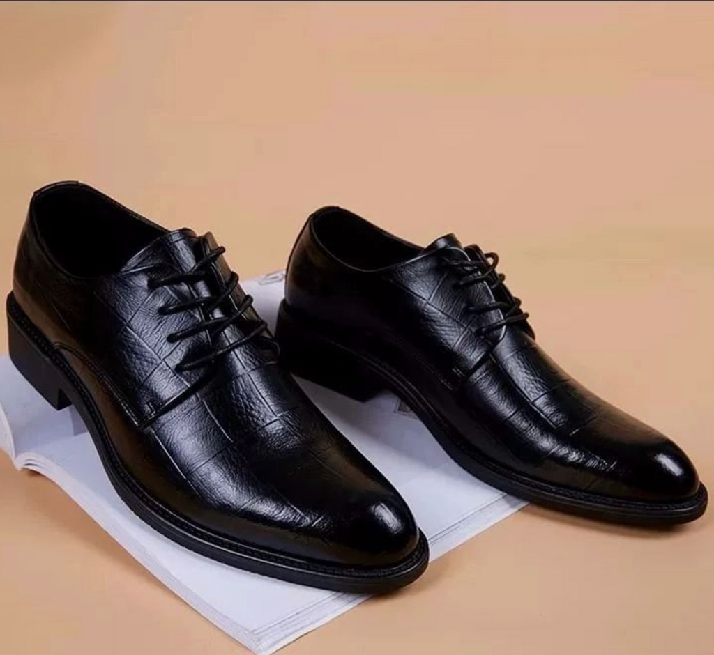 Men’s Genuine Leather Black Dress Shoes – Italian-Inspired Formal Office & Party Lace-Up Shoes
