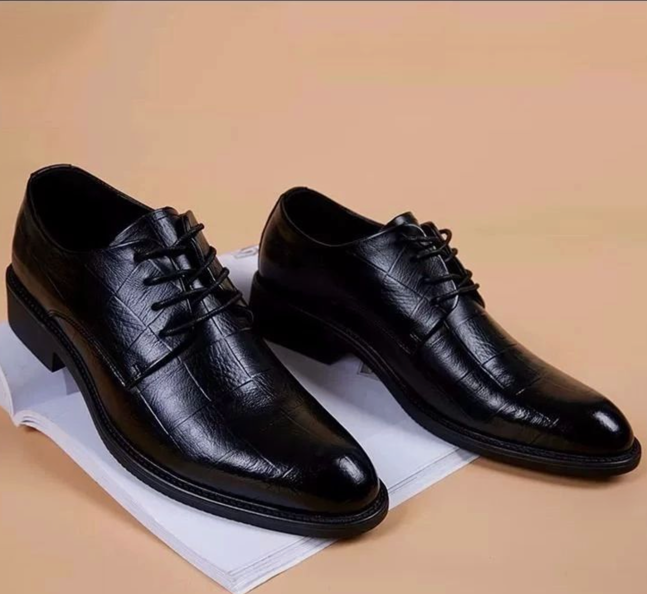 Men’s Genuine Leather Black Dress Shoes – Italian-Inspired Formal Office & Party Lace-Up Shoes