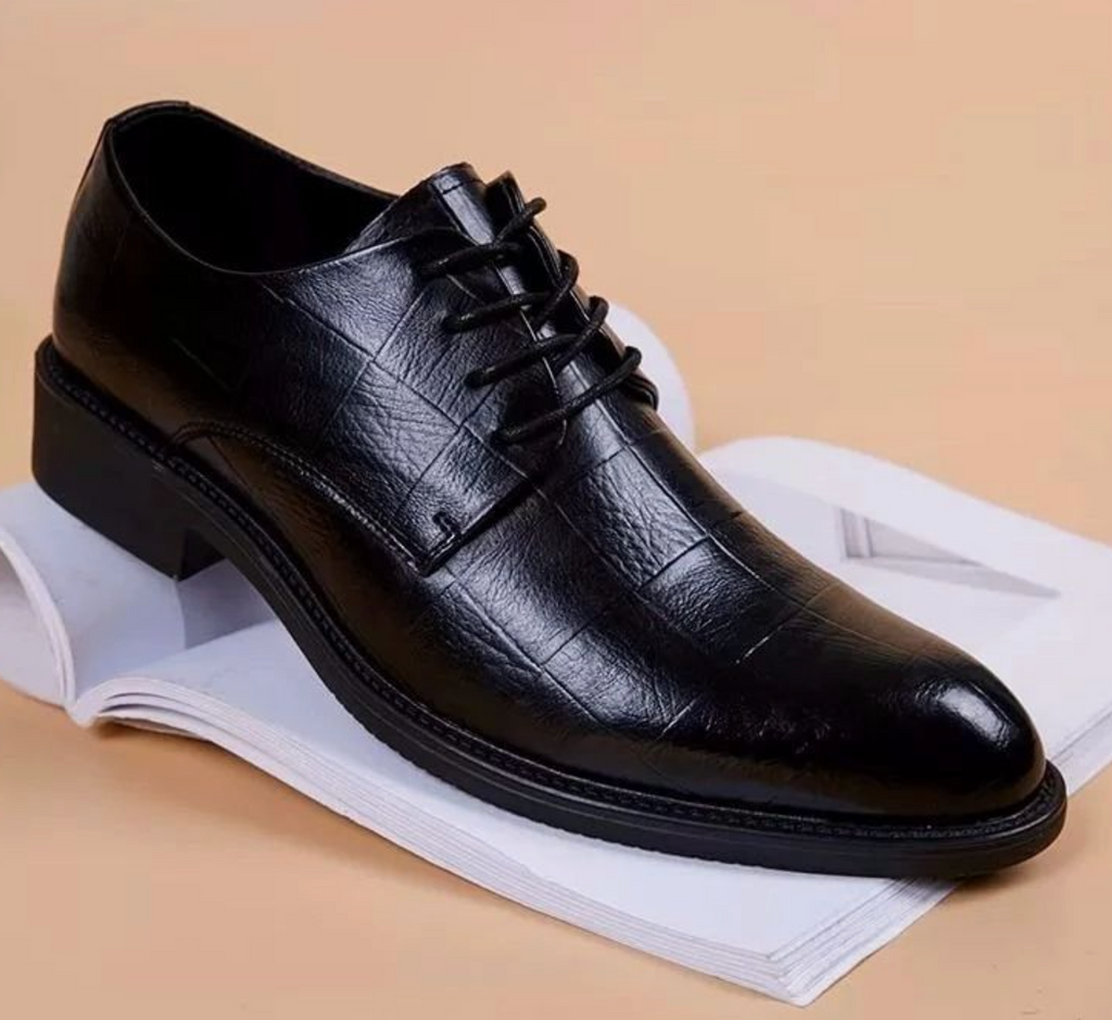 Men’s Genuine Leather Black Dress Shoes – Italian-Inspired Formal Office & Party Lace-Up Shoes
