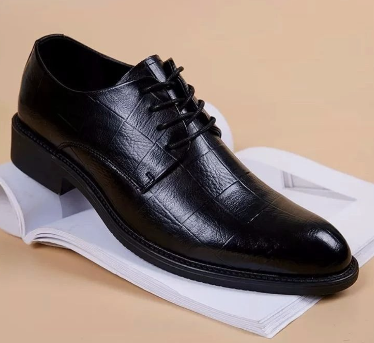 Men’s Genuine Leather Black Dress Shoes – Italian-Inspired Formal Office & Party Lace-Up Shoes