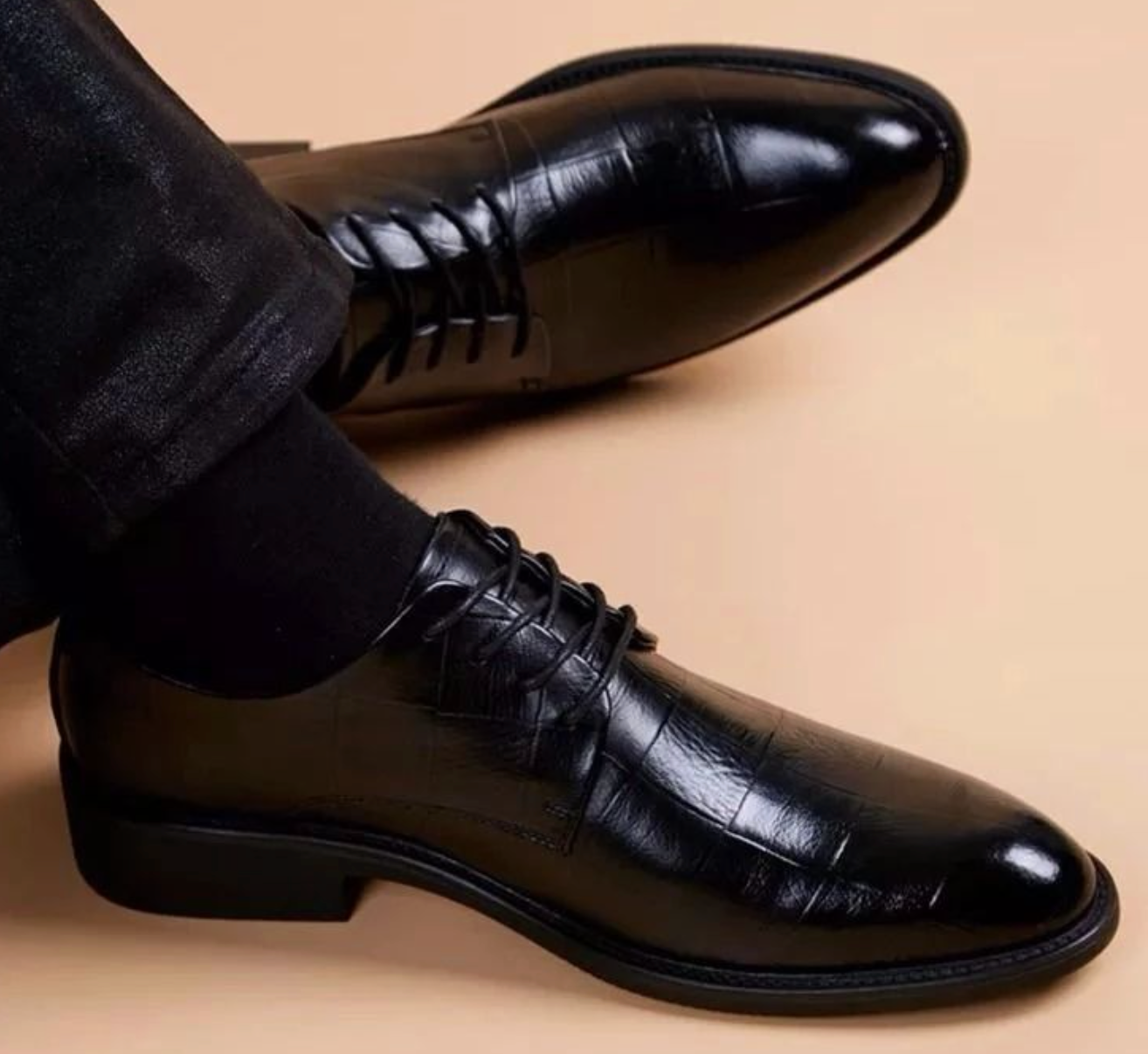 Men’s Genuine Leather Black Dress Shoes – Italian-Inspired Formal Office & Party Lace-Up Shoes