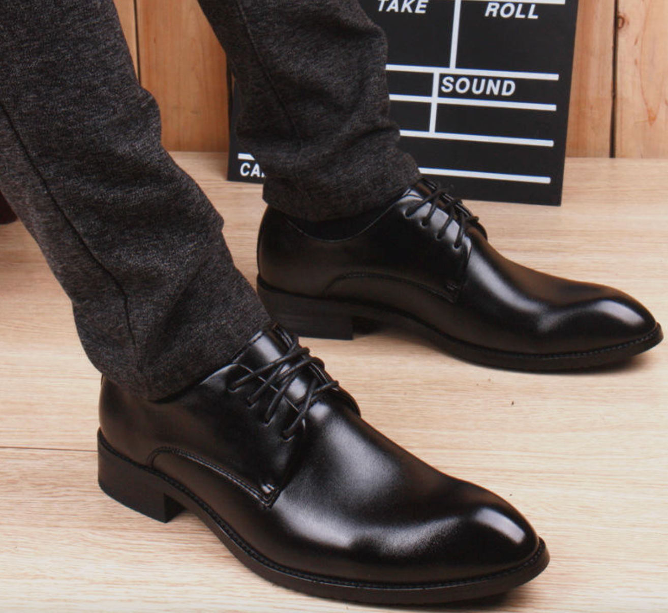 Men’s Genuine Leather Black Dress Shoes – Italian-Inspired Formal Office & Party Lace-Up Shoes