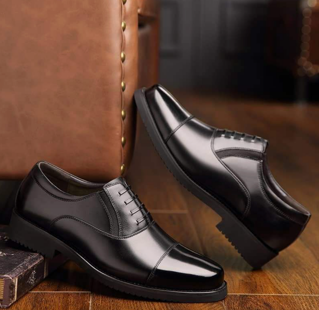 Men’s Pointed Toe Leather Dress Shoes – Low Heel Slip-On Business & Formal Shoes