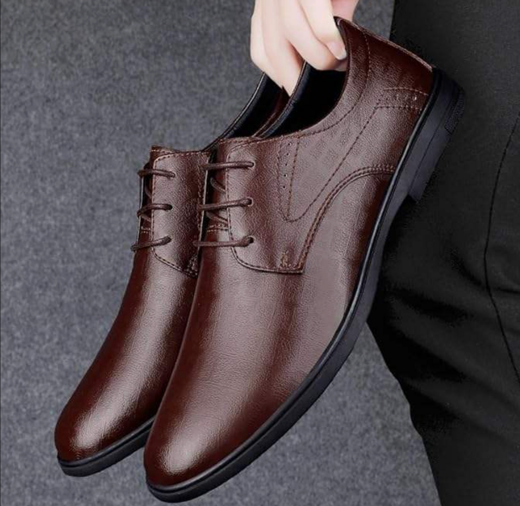 Men’s Pointed Toe Leather Dress Shoes – Low Heel Slip-On Business & Formal Shoes