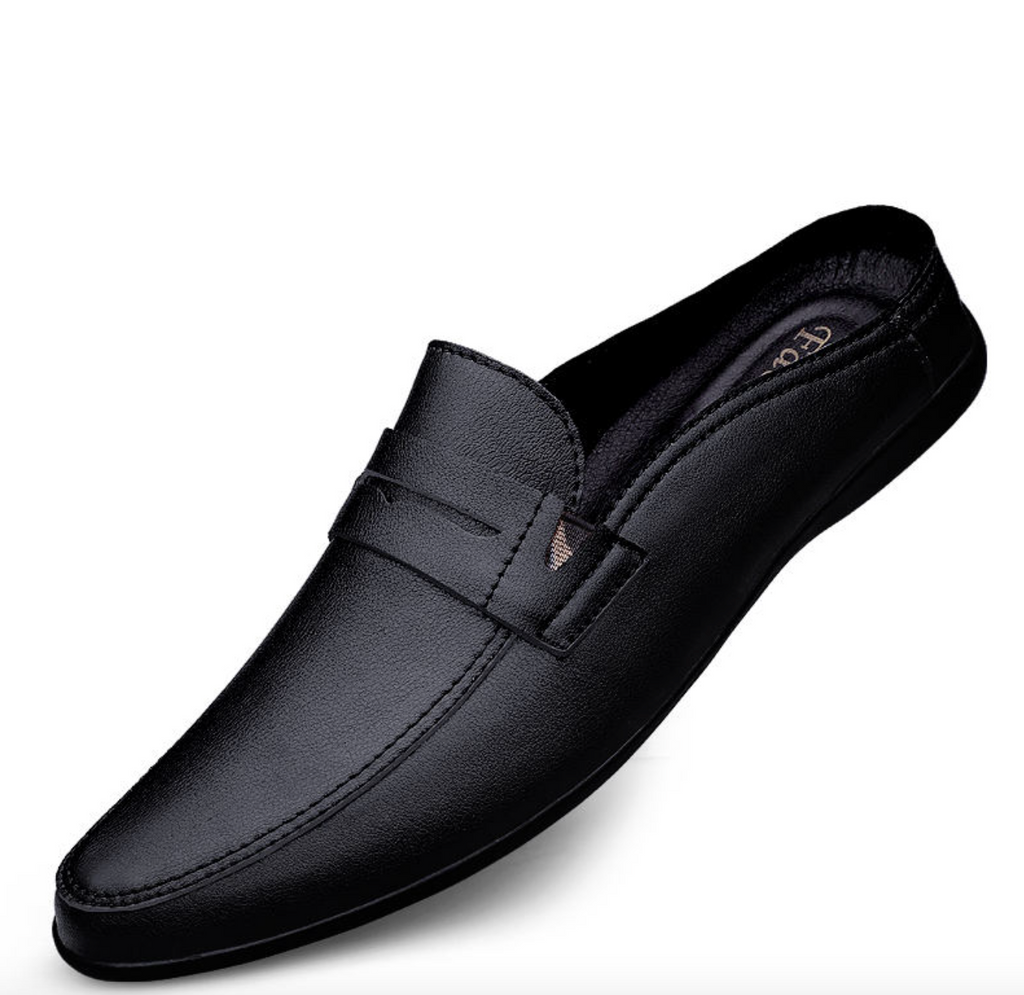 Men’s Casual Leather Half-Slippers – Trendy Low-Top Slip-On Shoes for Spring, Summer & Autumn